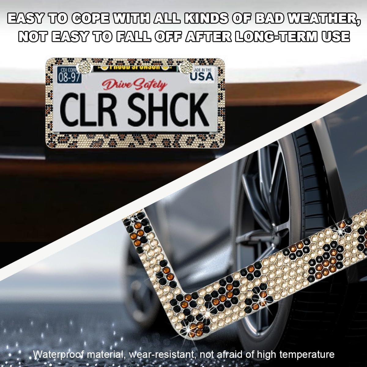 Marco de Placa de Licencia Brillante DXNQ Leopardo Acero Inoxidable