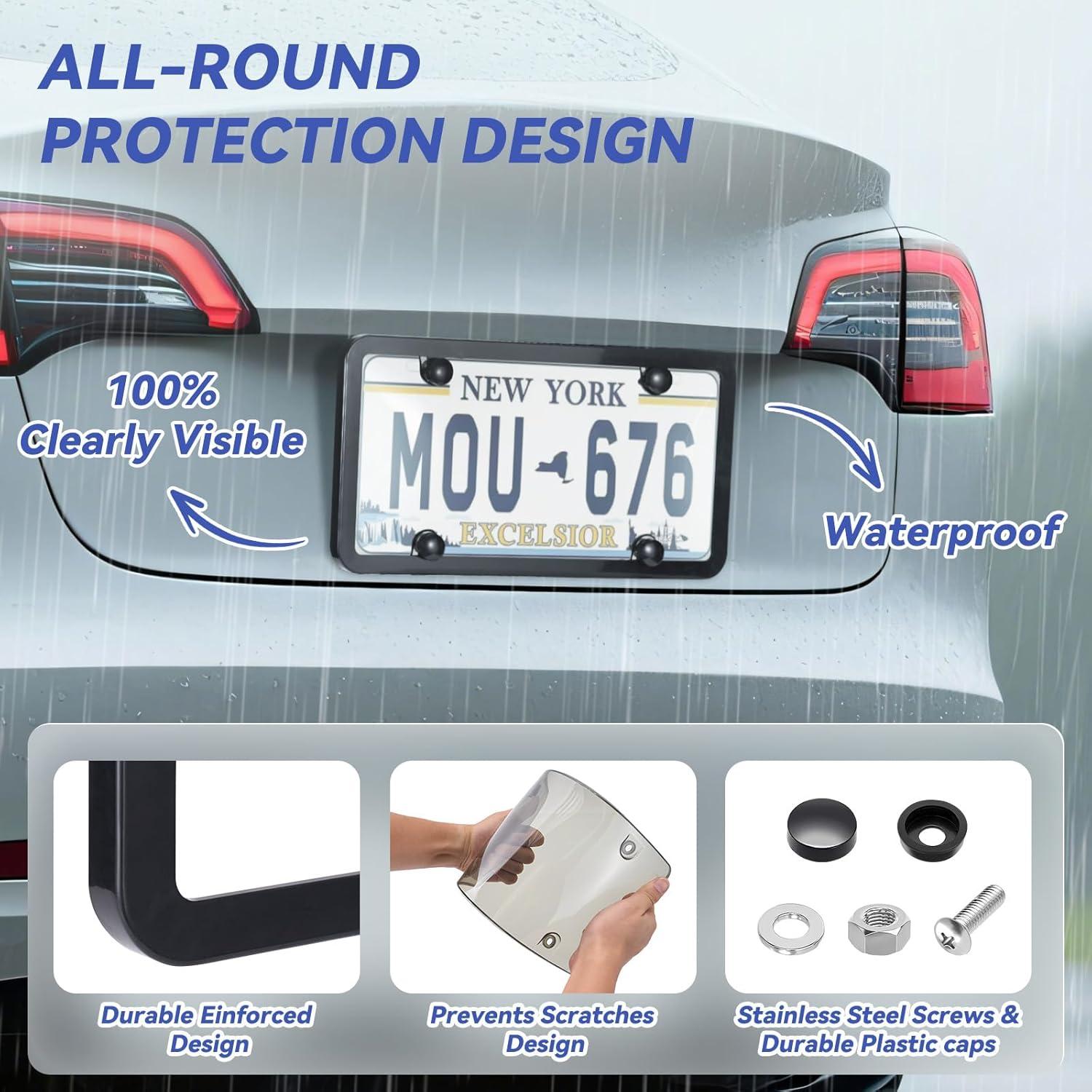 Protector de Placa de Licencia Nysivy 2PCS Negro Universal