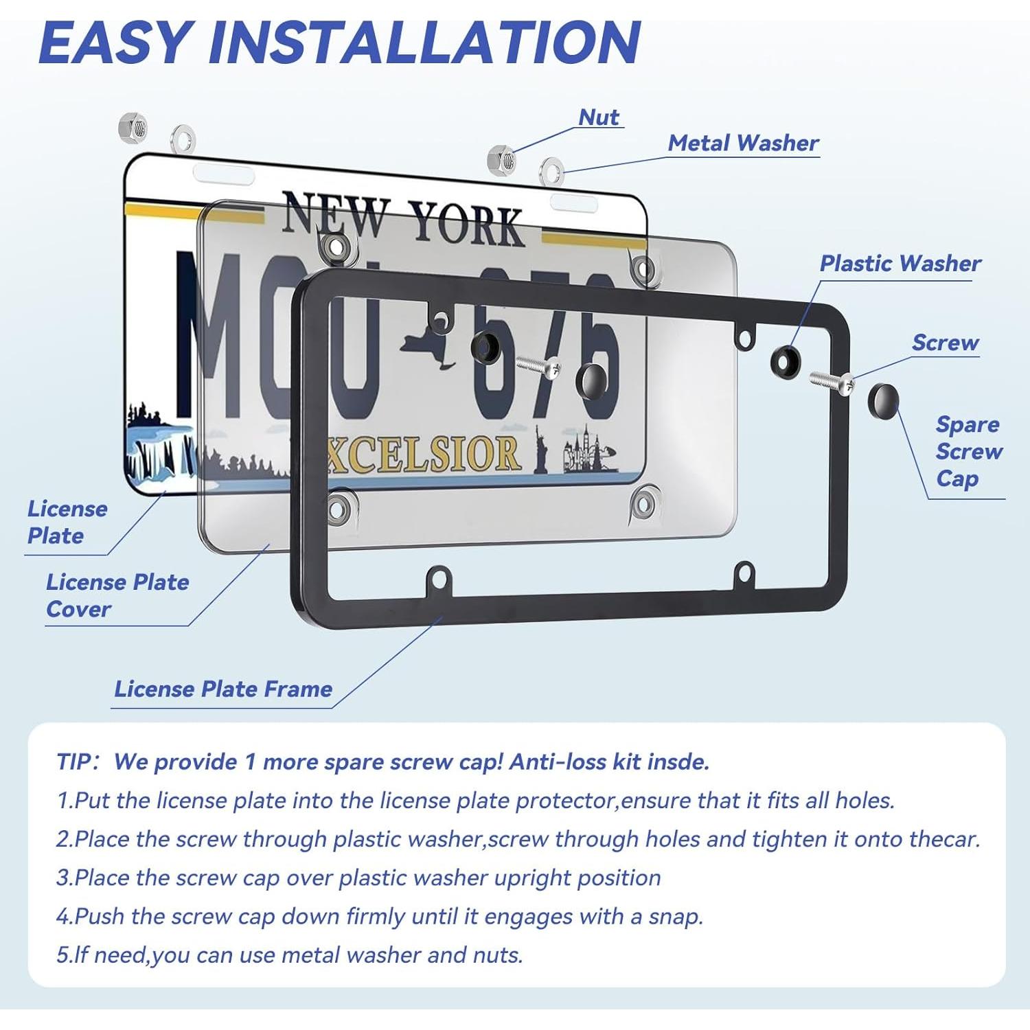 Protector de Placa de Licencia Nysivy 2PCS Negro Universal