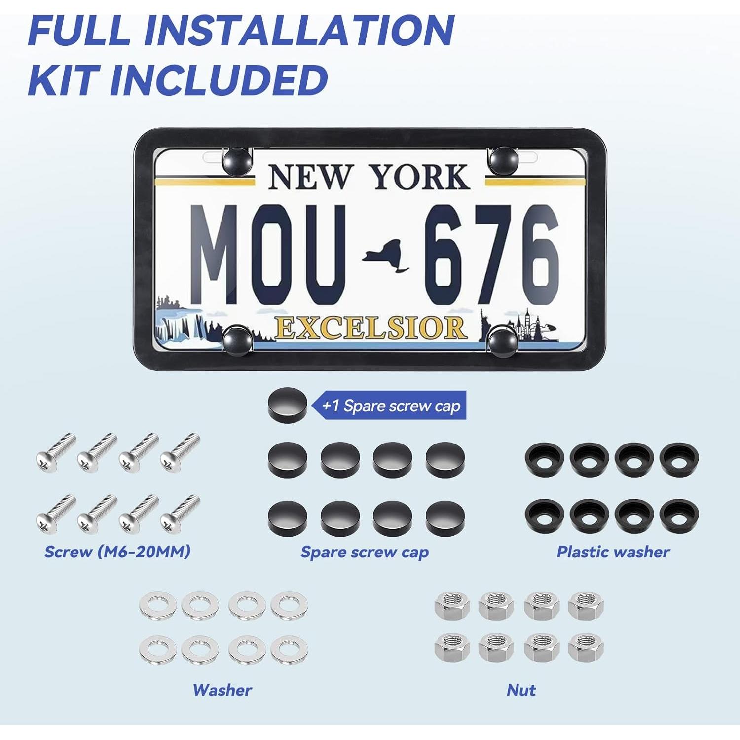 Protector de Placa de Licencia Nysivy 2PCS Negro Universal