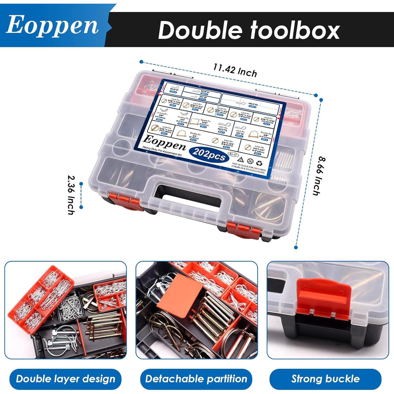 Kit de Clips de Pasador de Enganche Eoppen 202 Piezas Alta Resistencia
