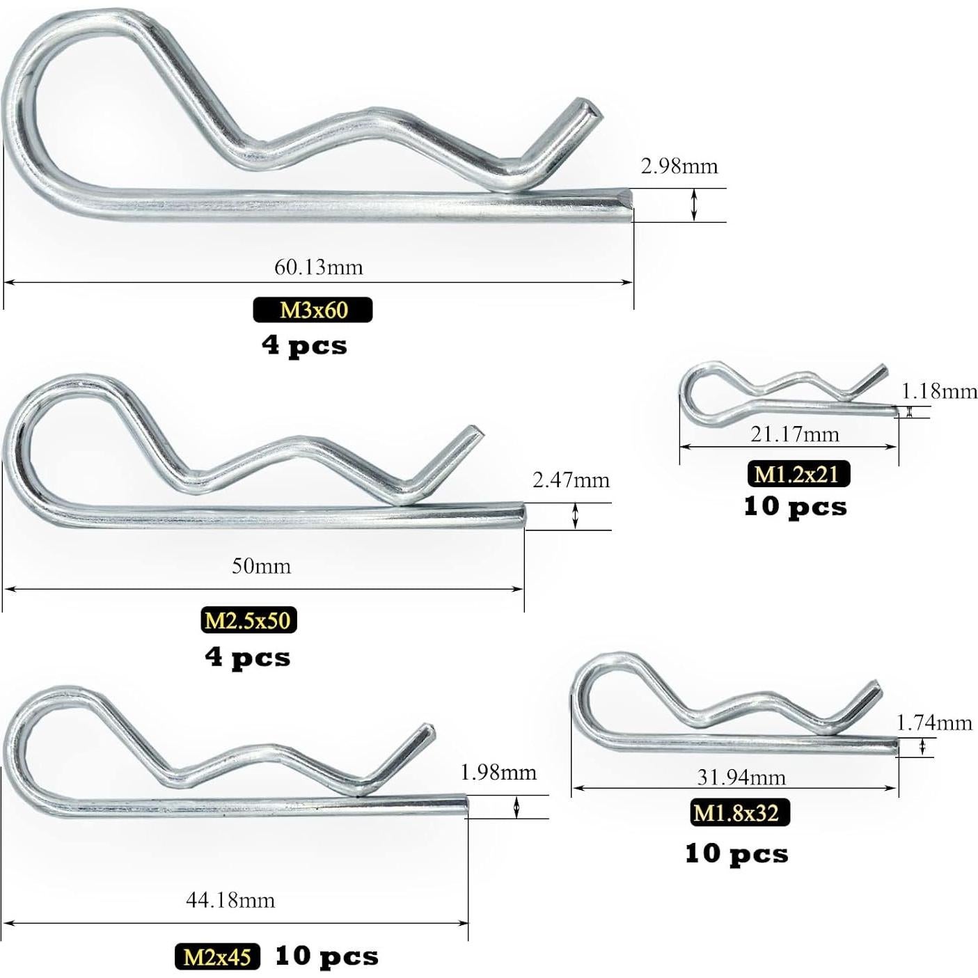 Juego de 38 Pasadores de Retención R Clips Yoliko - 5 Tamaños