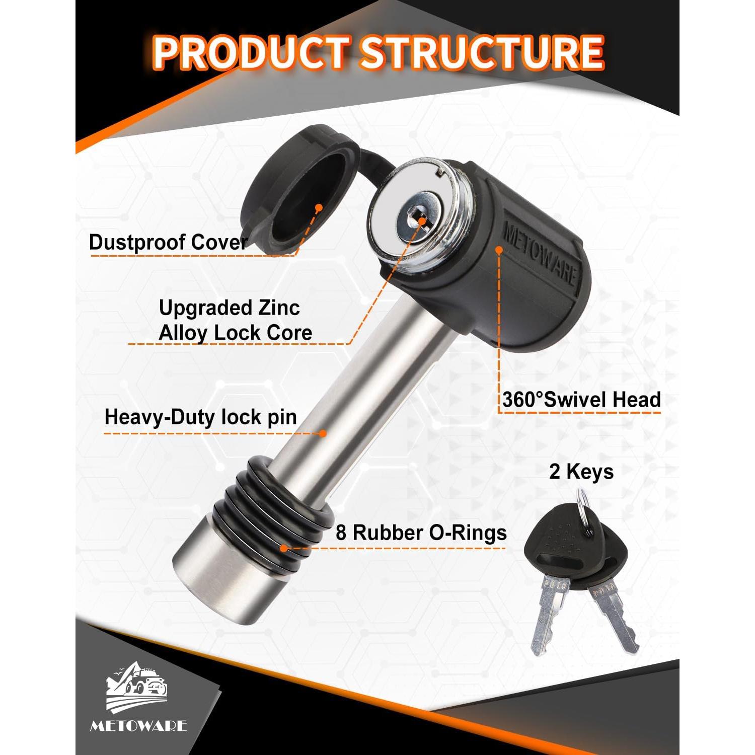 Cerradura de Enganche de Remolque Metoware, Acero Inoxidable, Pin 1/2"
