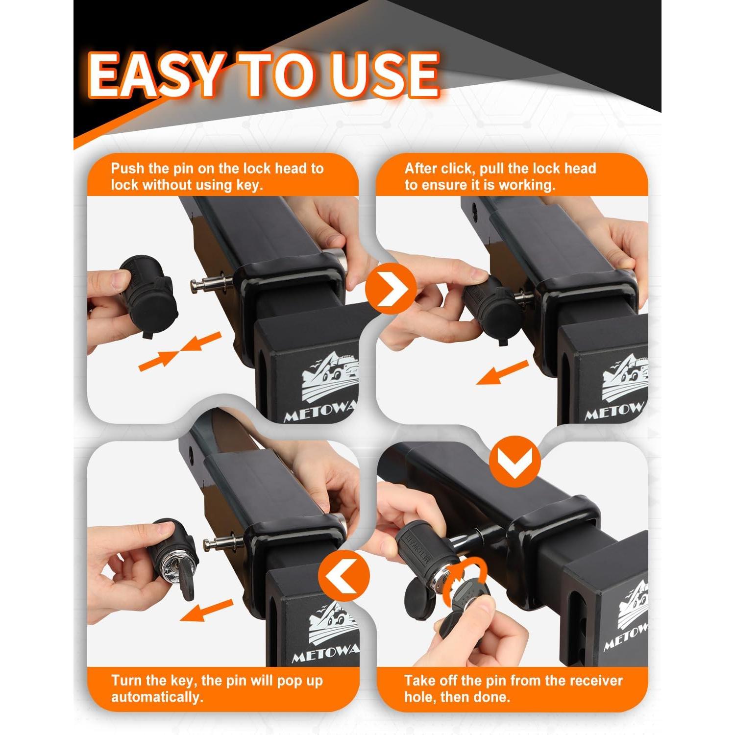 Cerradura de Enganche de Remolque Metoware, Acero Inoxidable, Pin 1/2"