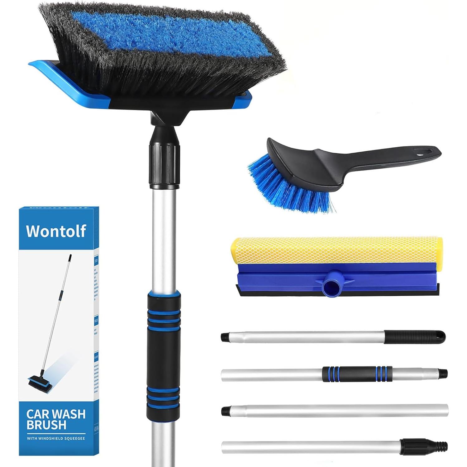 Kit de Lavado de Autos Wontolf 5 Piezas Azul con Cepillo y Mitón