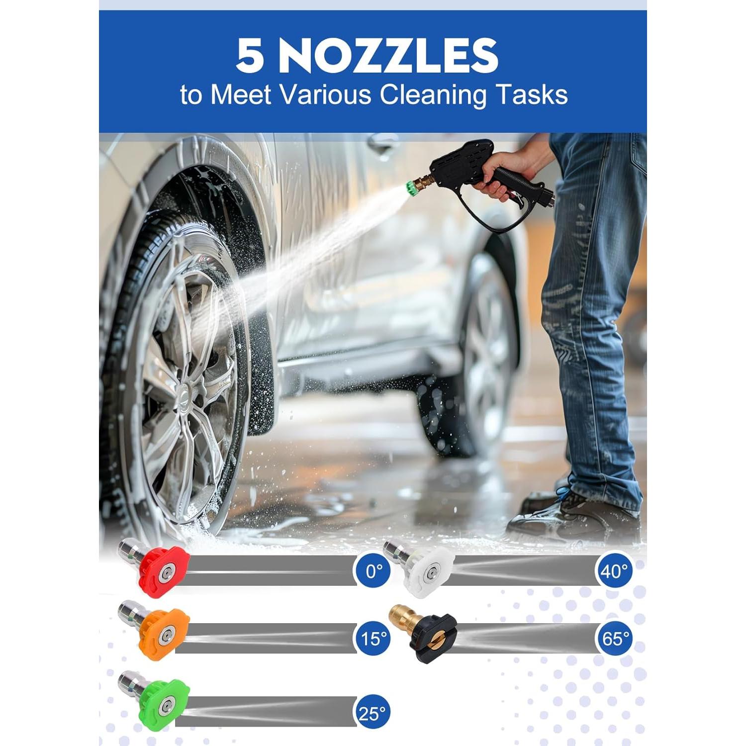 Pistola de Lavado a Presión BULBOUSROSE 5000 PSI con 5 Boquillas