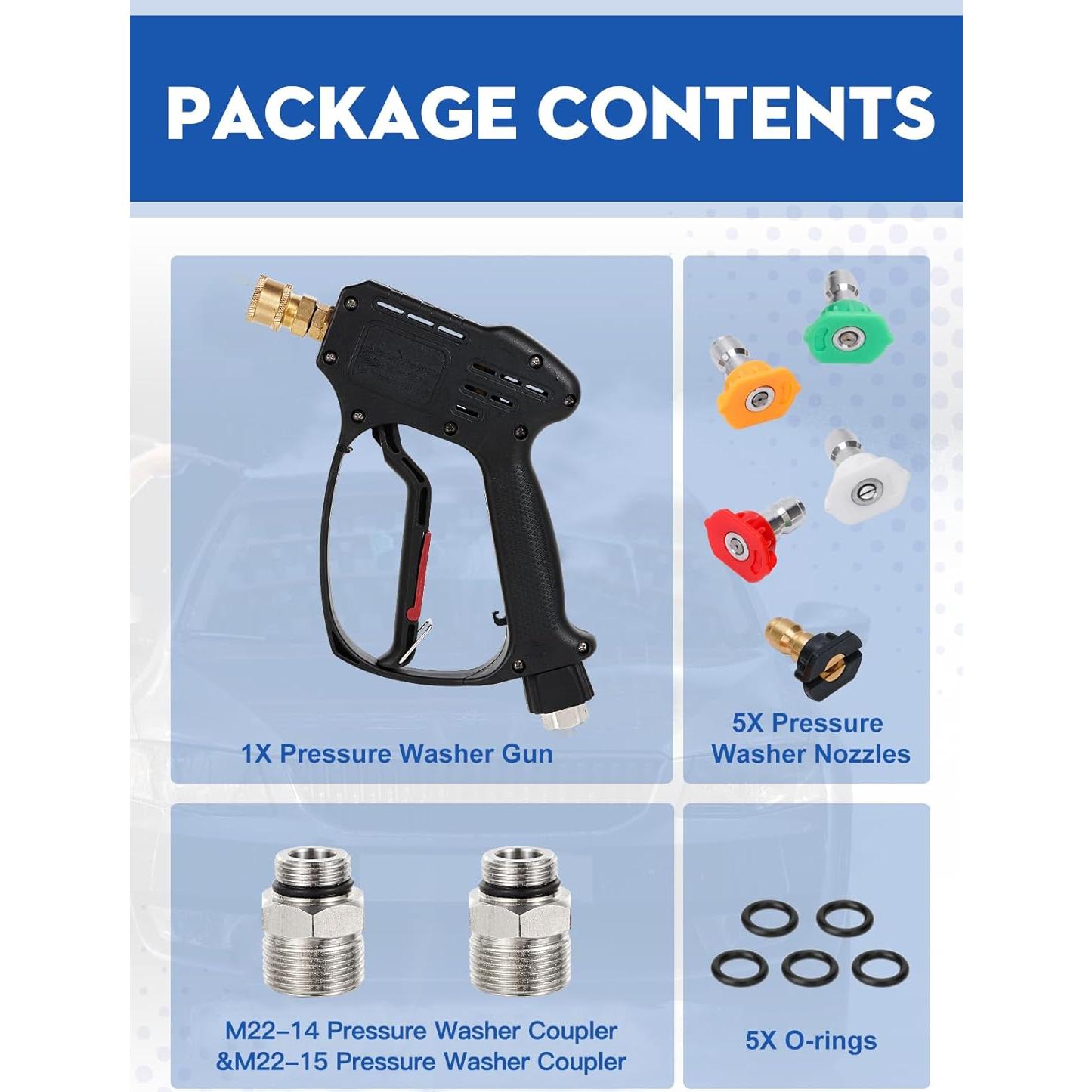 Pistola de Lavado a Presión BULBOUSROSE 5000 PSI con 5 Boquillas
