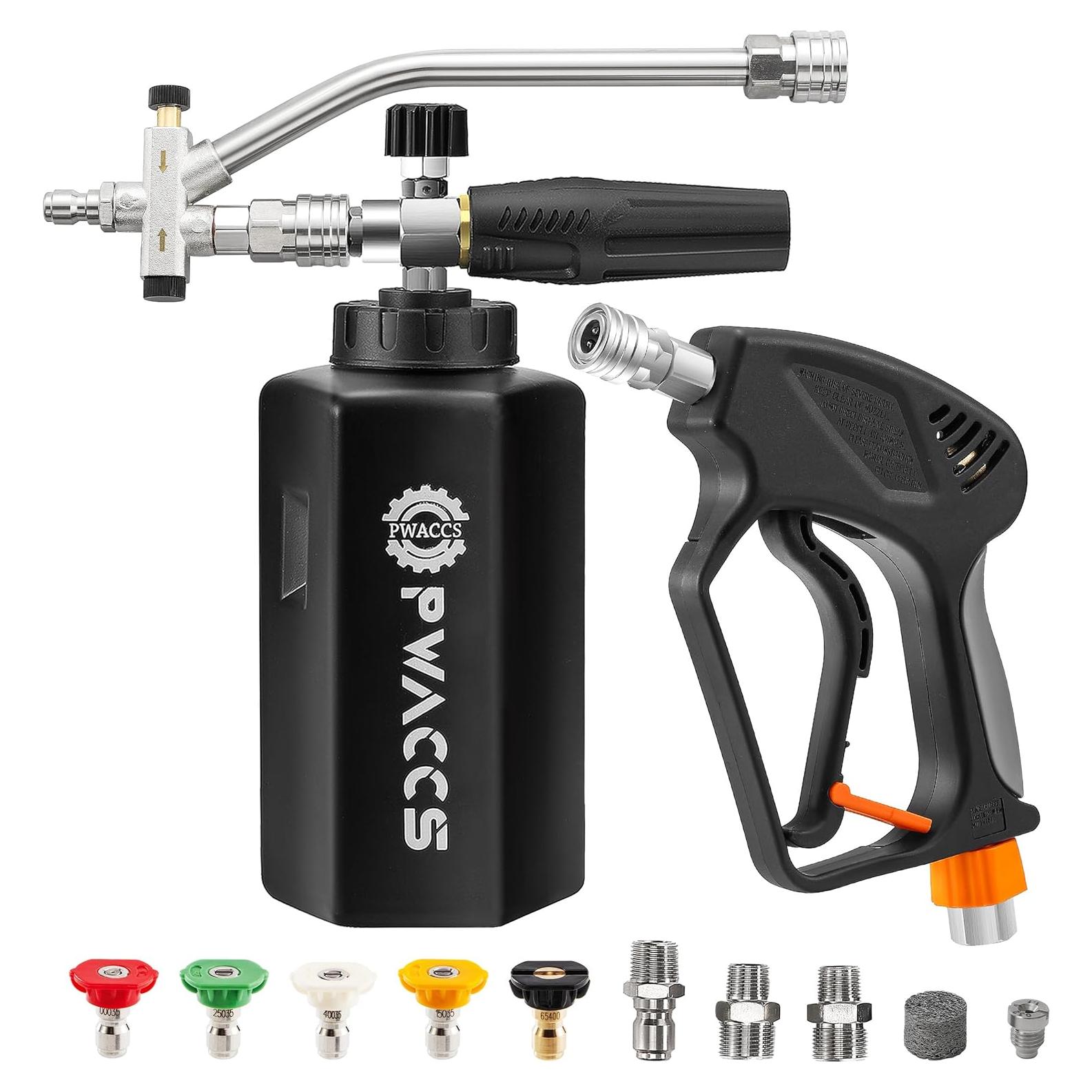 PWACCS Kit de Lavado a Presión con Pistola de Espuma Doble 1.5L