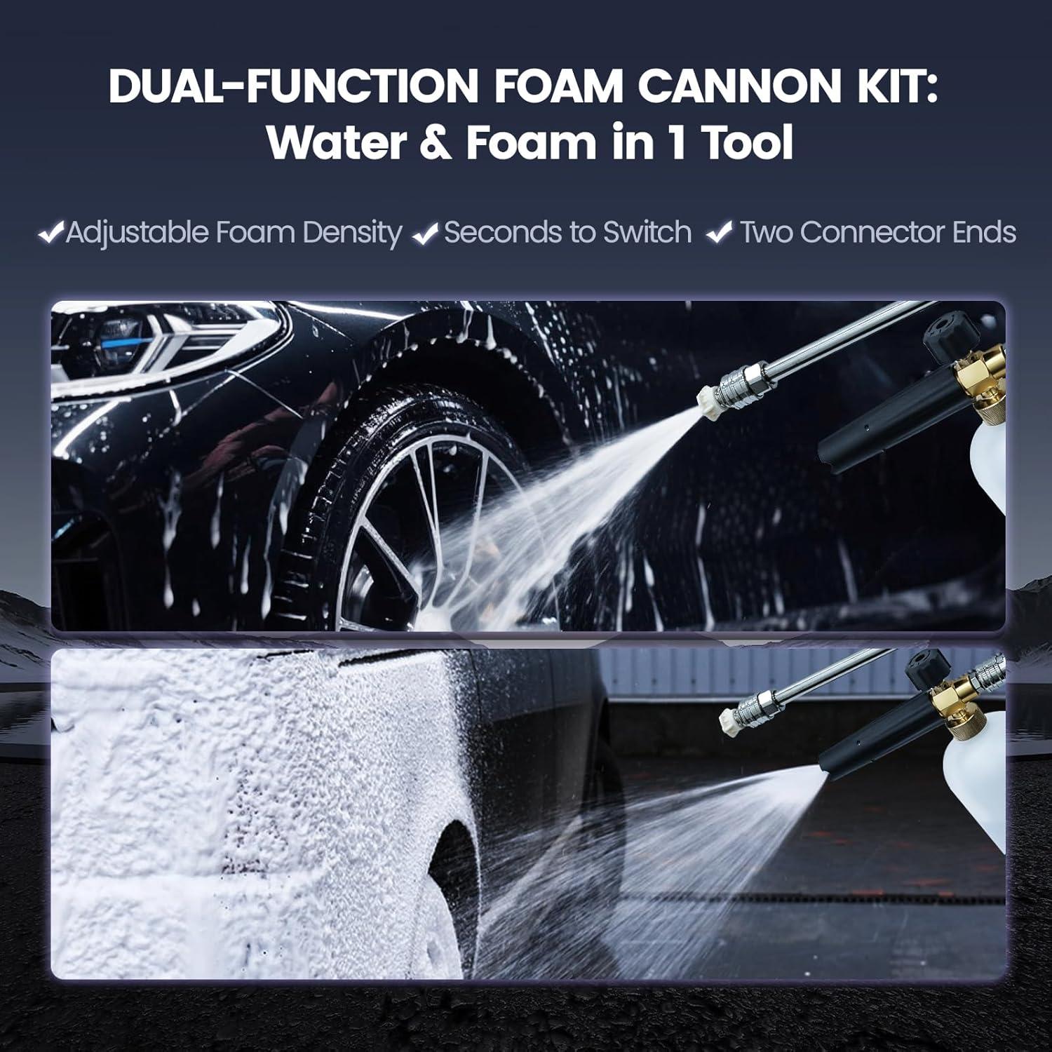 Foam Cannon for Pressure Washer, Stubby Gun with Dual Connector (M22-15mm Adapter + Wash Mitt), 5 Nozzles Car Wash Foam Blaster, 1/4" Quick Connect for Auto/Home