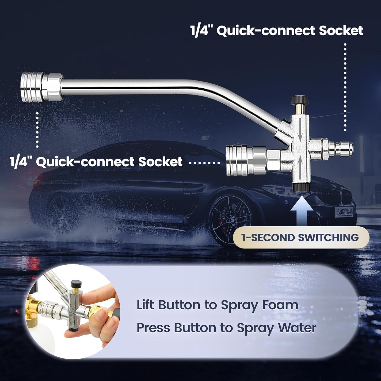 Foam Cannon for Pressure Washer, Stubby Gun with Dual Connector (M22-15mm Adapter + Wash Mitt), 5 Nozzles Car Wash Foam Blaster, 1/4" Quick Connect for Auto/Home