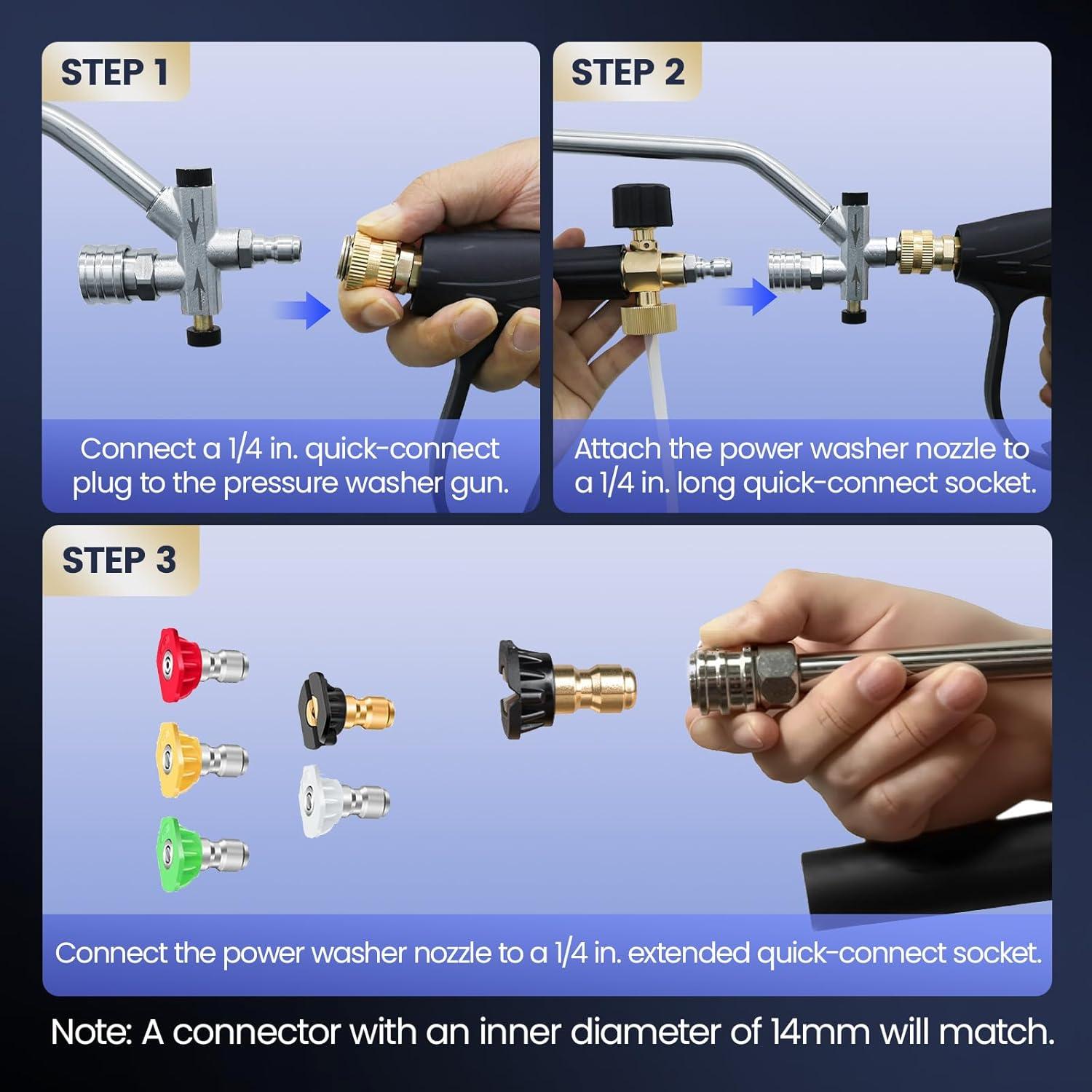 Foam Cannon for Pressure Washer, Stubby Gun with Dual Connector (M22-15mm Adapter + Wash Mitt), 5 Nozzles Car Wash Foam Blaster, 1/4" Quick Connect for Auto/Home