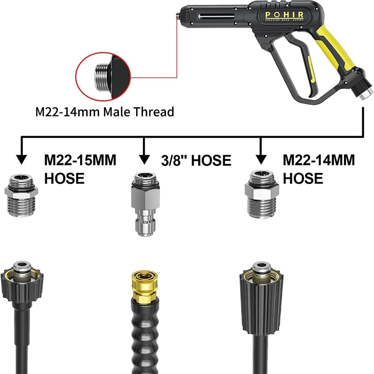 POHIR Pressure Washer Gun and 50FT Hose Kit, 3600 PSI Power Washer Gun Comes With 15in Extension Wand Parts 7 Nozzle Tips Quick Connect Set For Home Cleaning and Car Washing