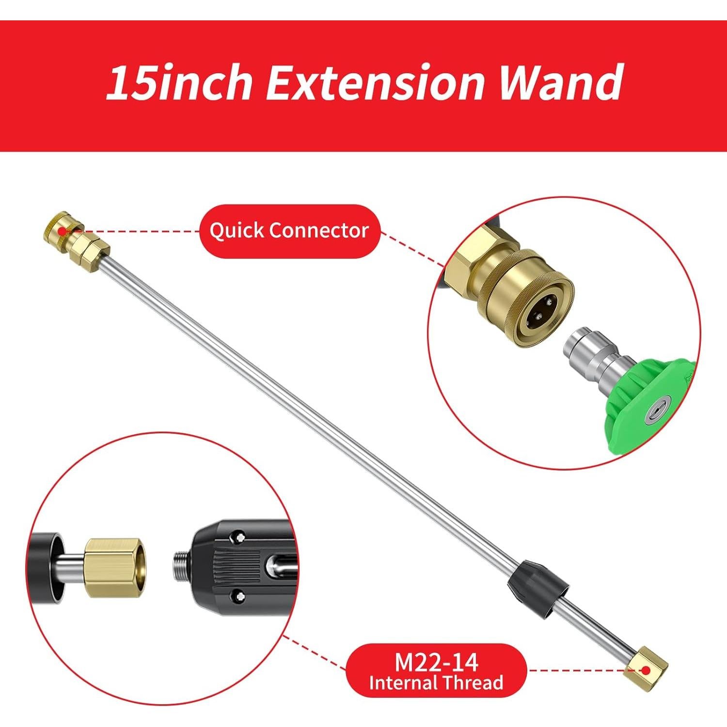 POHIR Pressure Washer Gun and 50FT Hose Kit, 3600 PSI Power Washer Gun Comes With 15in Extension Wand Parts 7 Nozzle Tips Quick Connect Set For Home Cleaning and Car Washing