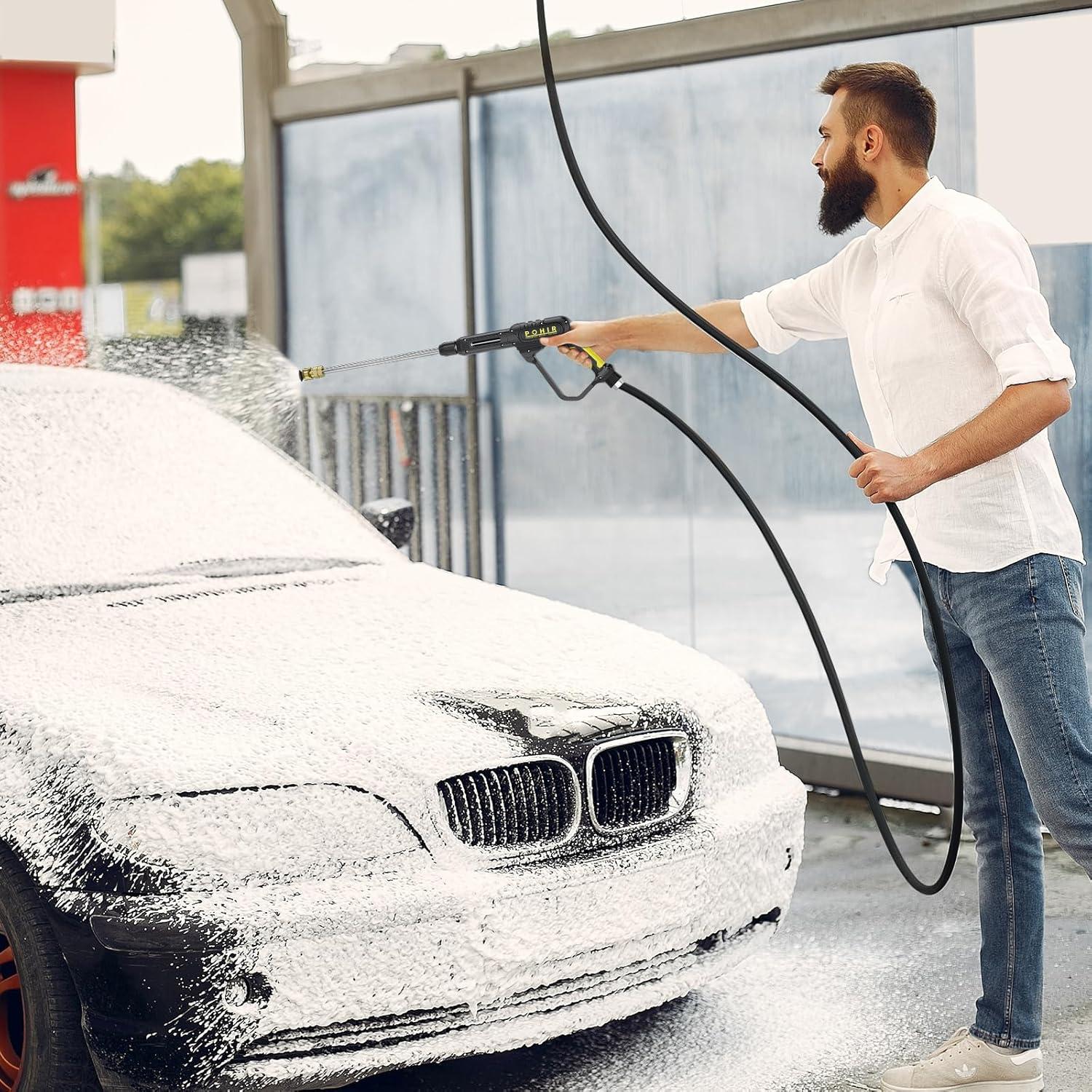 POHIR Pressure Washer Gun and 50FT Hose Kit, 3600 PSI Power Washer Gun Comes With 15in Extension Wand Parts 7 Nozzle Tips Quick Connect Set For Home Cleaning and Car Washing