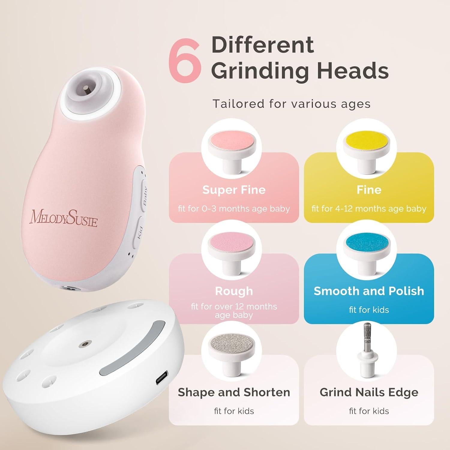 Cortador de Uñas Eléctrico MelodySusie para Bebés Rosa