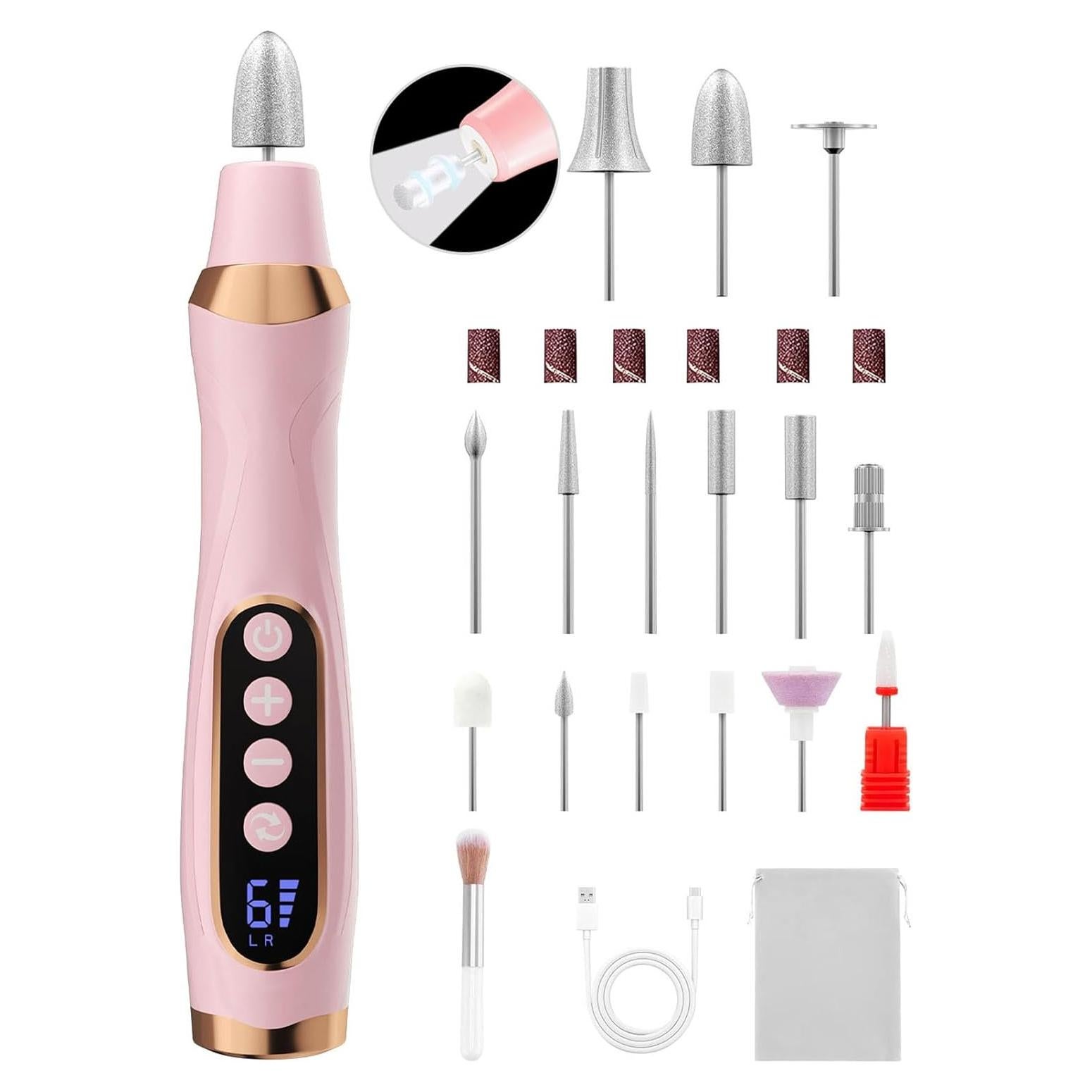 Kit de Manicura y Pedicura MEOUNEQU, Taladro Eléctrico 6 Velocidades