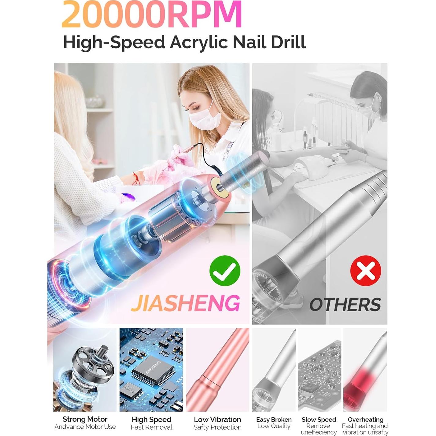 Taladro de Uñas Eléctrico Meitio Rosa Profesional 20000rpm