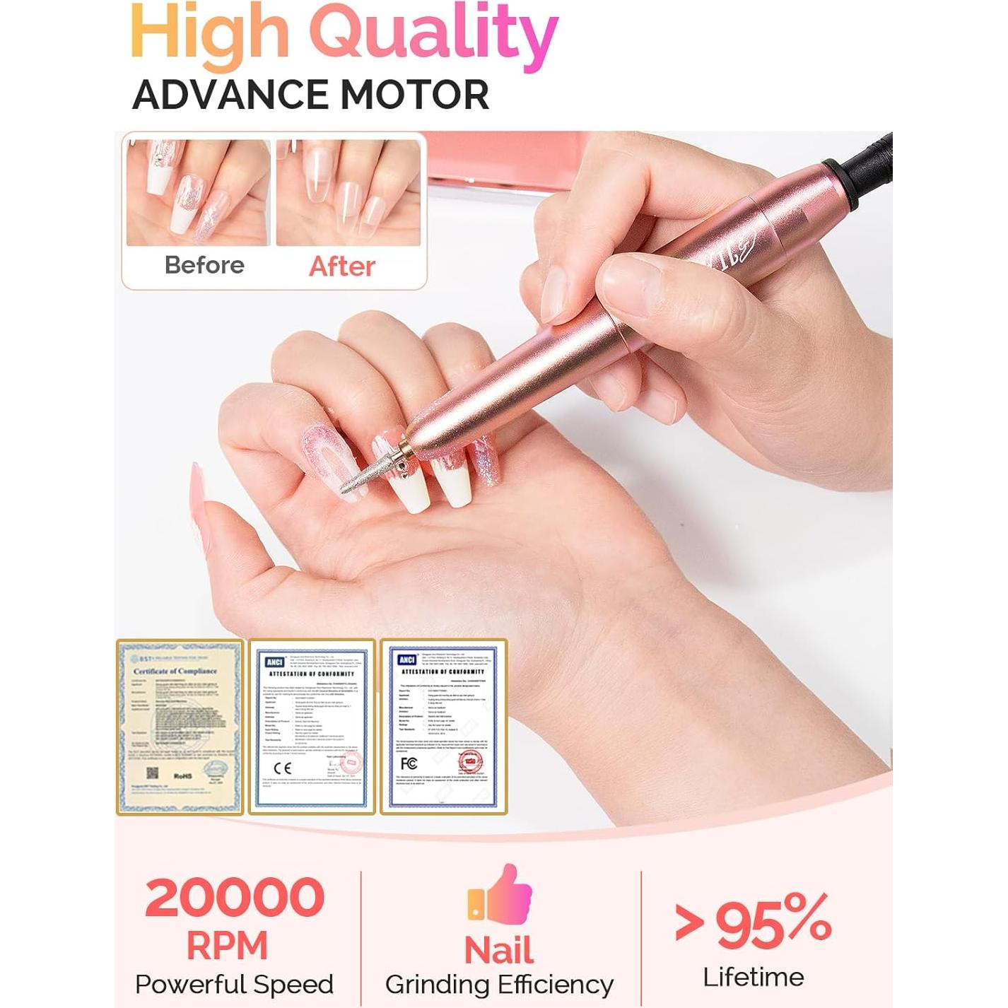 Taladro de Uñas Eléctrico Meitio Rosa Profesional 20000rpm