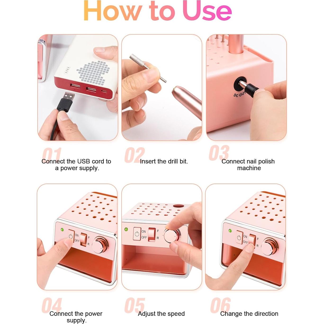 Taladro de Uñas Eléctrico Meitio Rosa Profesional 20000rpm