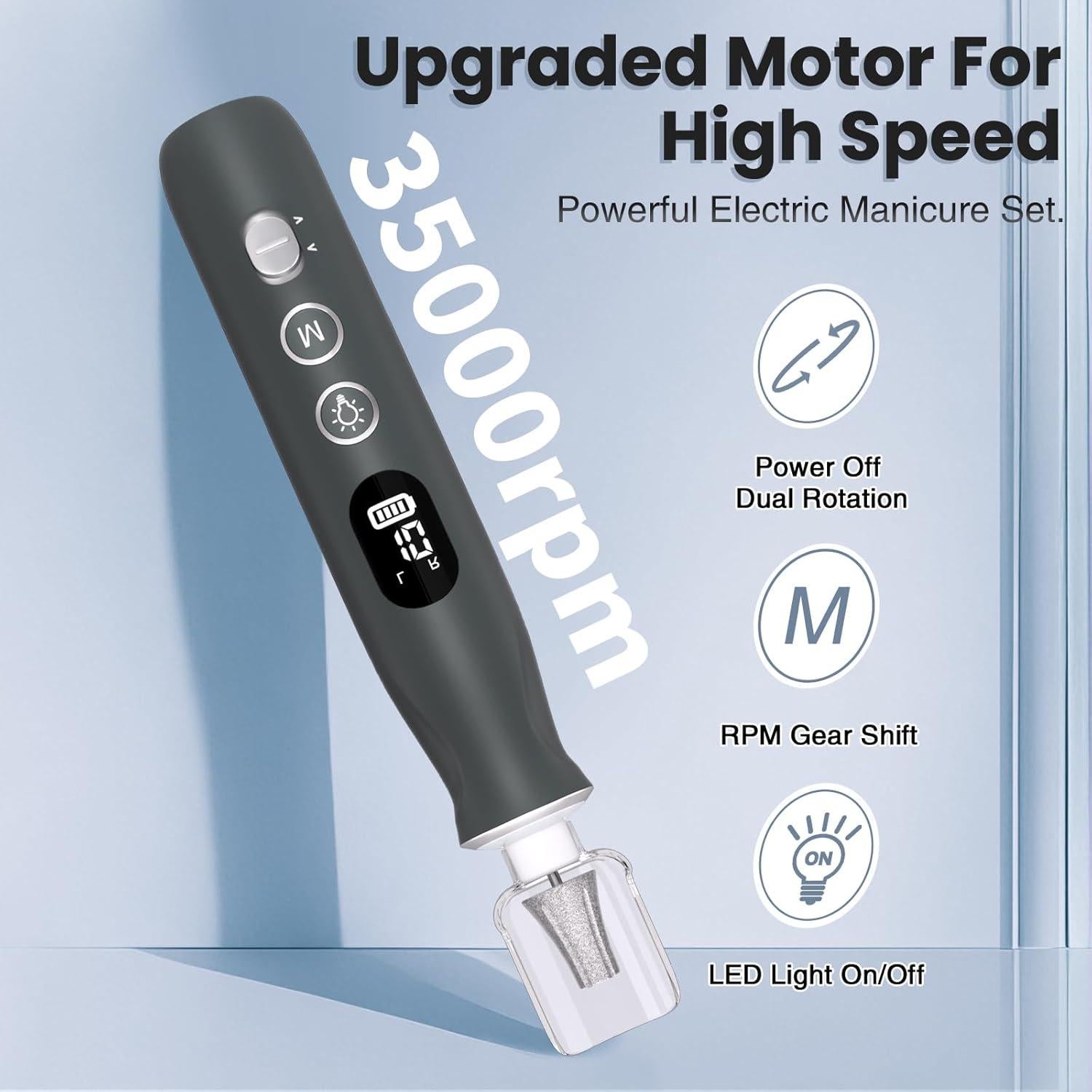 Taladro Eléctrico para Uñas VFD AOL05, Lima Recargable 2000 mAh