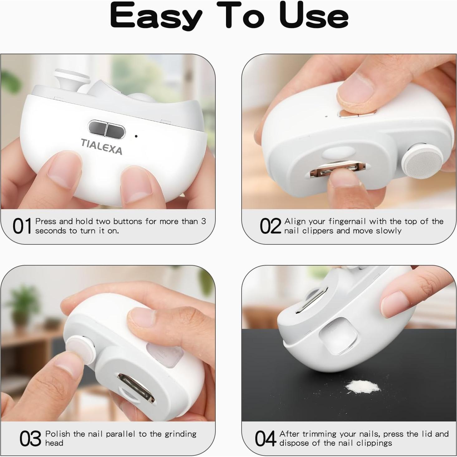 Cortauñas Eléctrico Tialexa 2 en 1 con Luz y USB-C