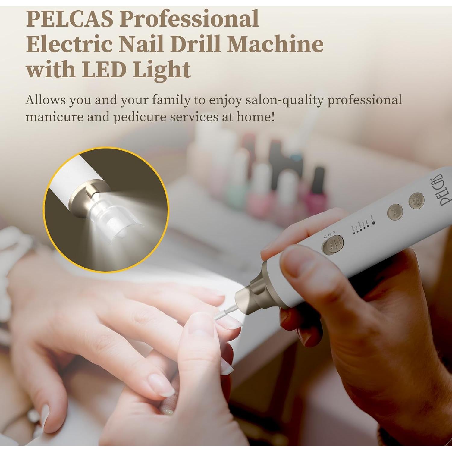 Taladro de Uñas Inalámbrico PELCAS 8 en 1 con Luz LED