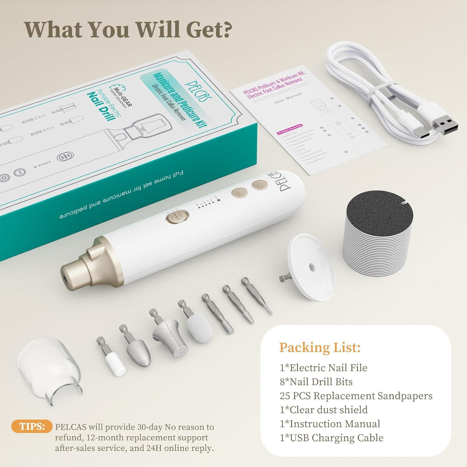 Taladro de Uñas Inalámbrico PELCAS 8 en 1 con Luz LED