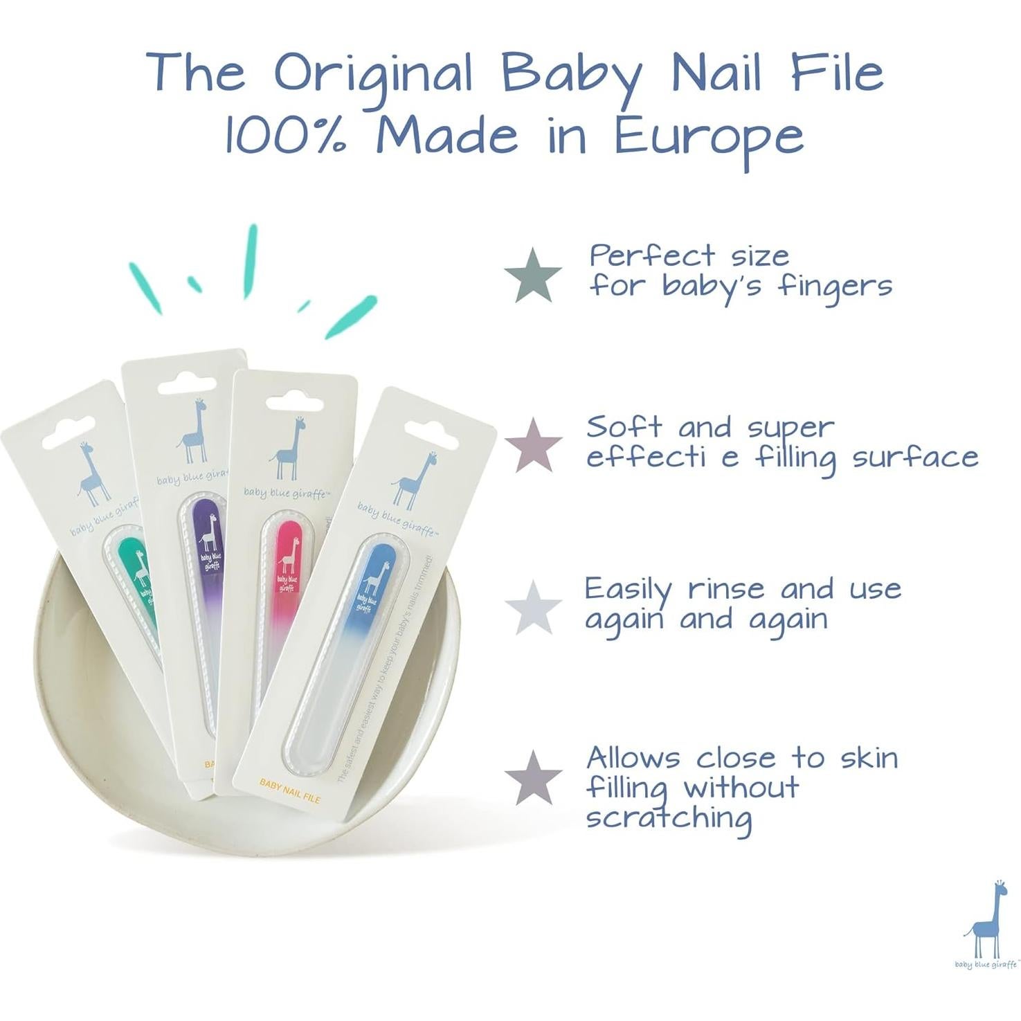 Lima de Uñas de Vidrio para Bebés Jirafa Azul - Extra Fino