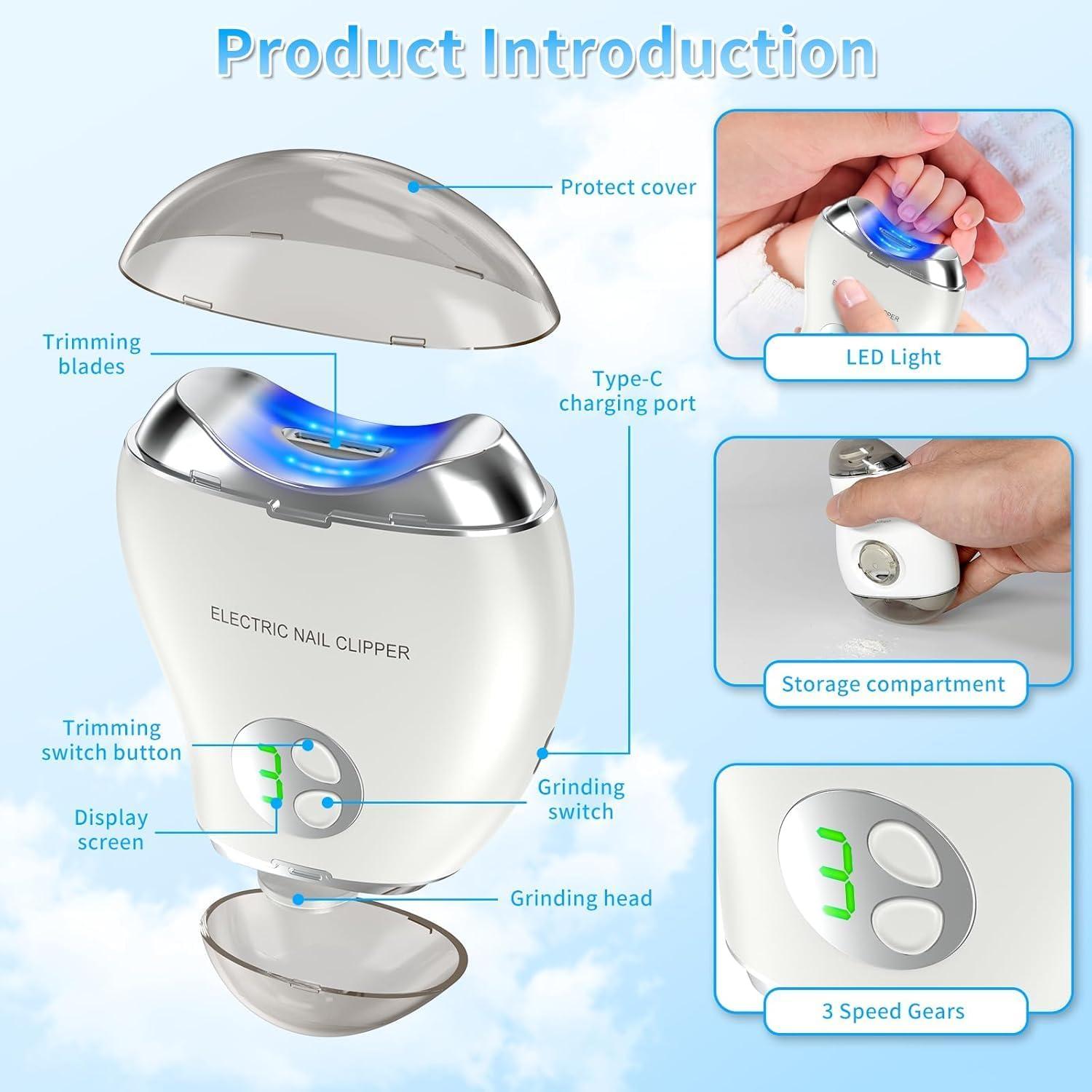 Cortador de Uñas Eléctrico VGVR 2-en-1 con Luz LED y 3 Velocidades