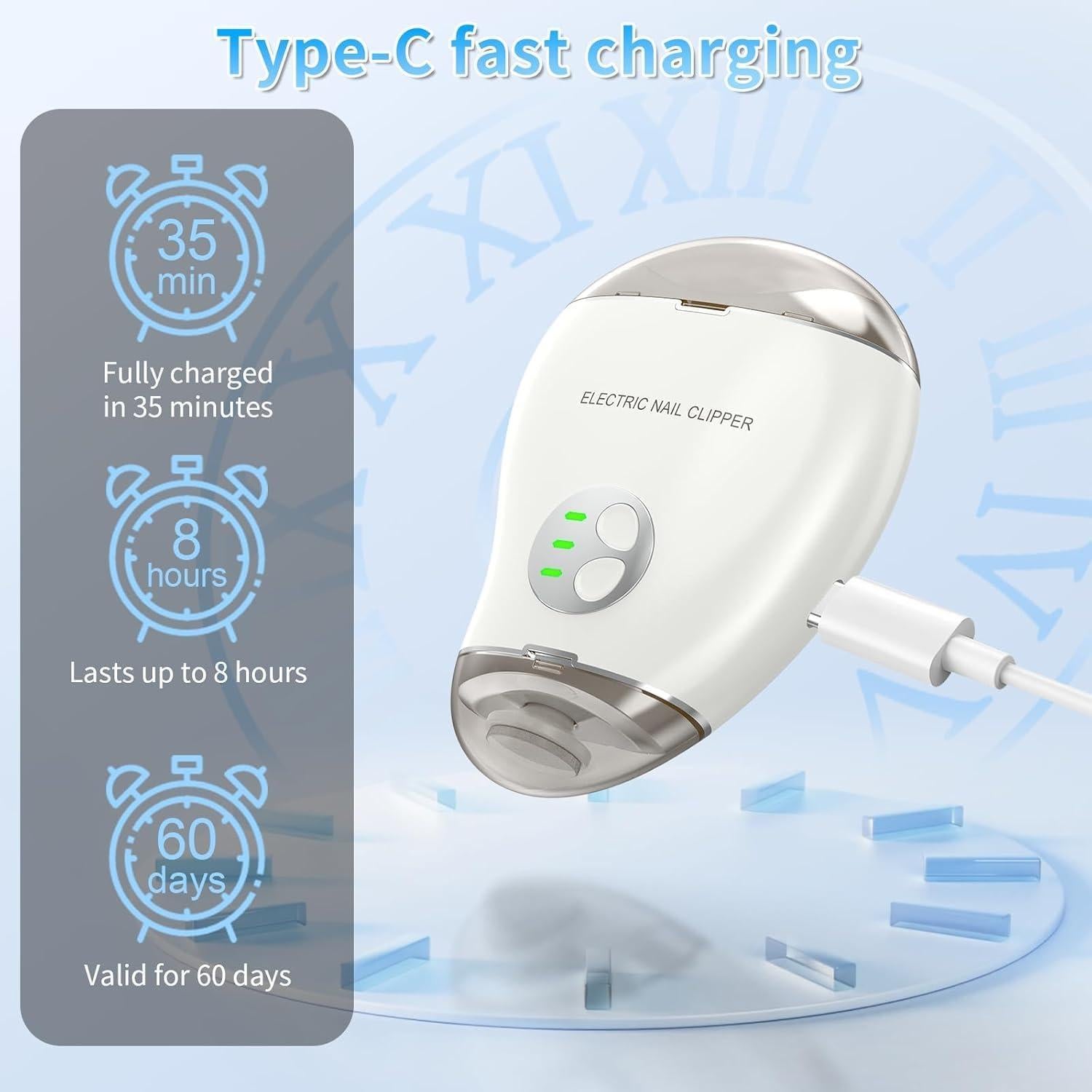 Cortador de Uñas Eléctrico VGVR 2-en-1 con Luz LED y 3 Velocidades