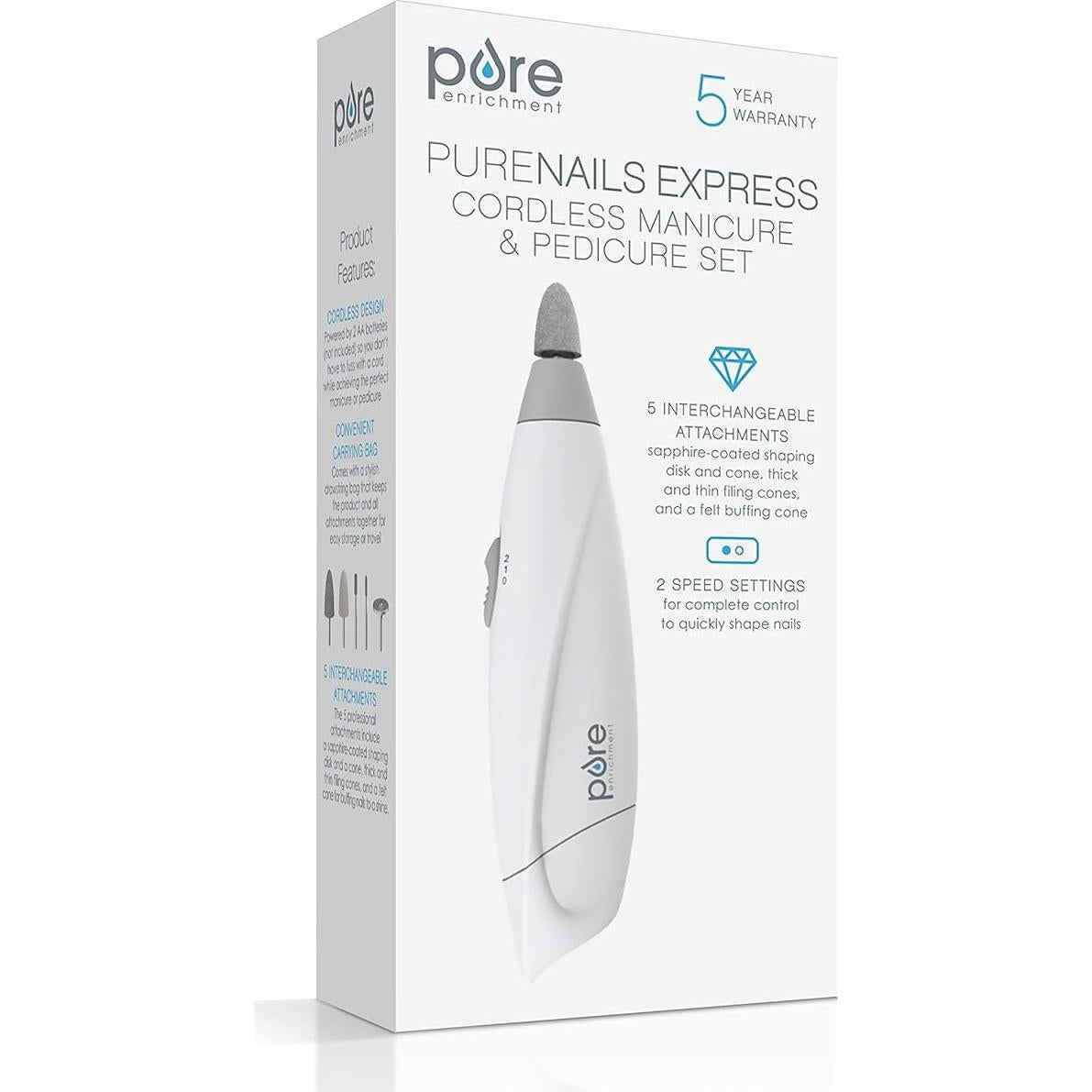 Sistema de Manicura y Pedicura Sin Cable PureNails Express - 5 Accesorios Intercambiables