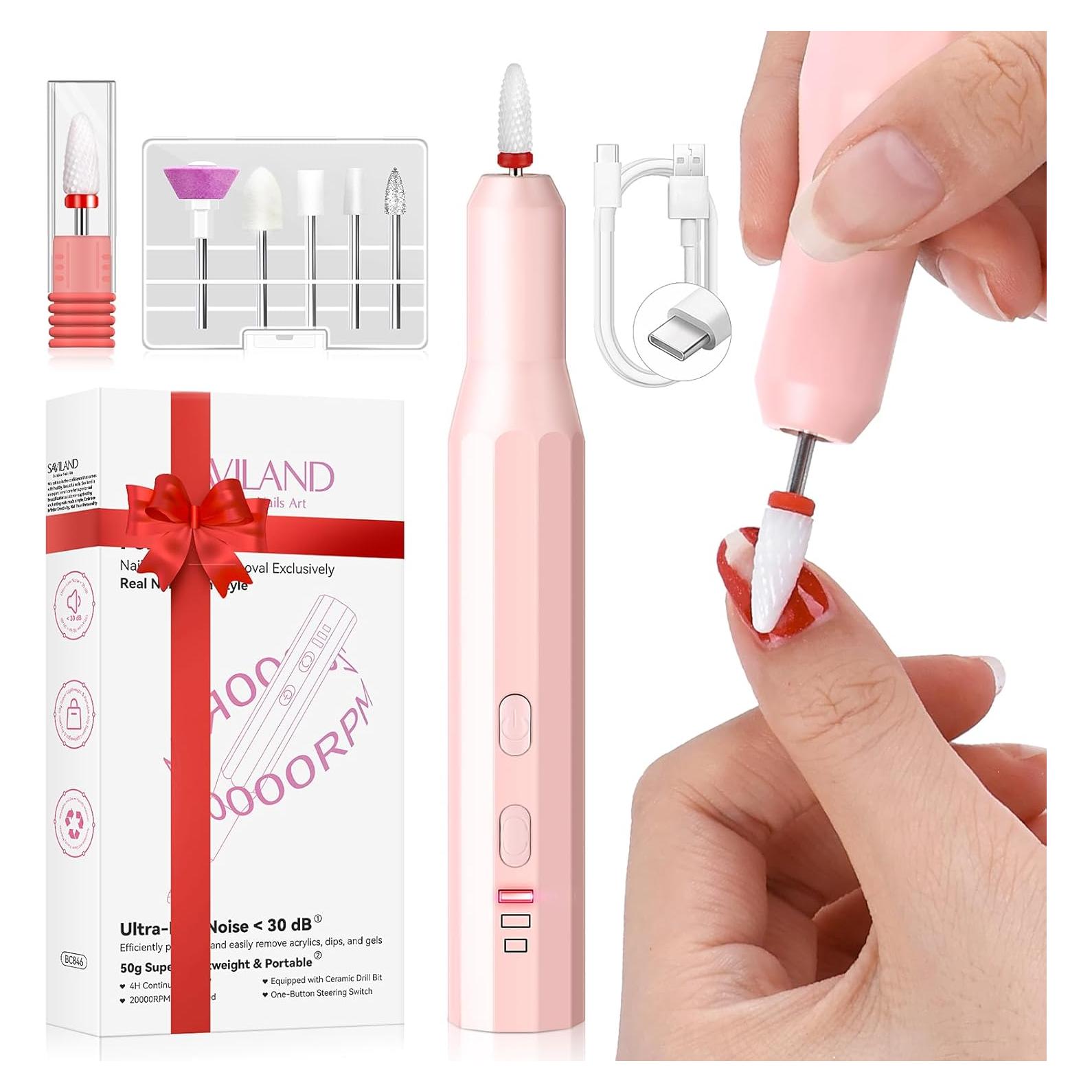 Taladro de Uñas Inalámbrico SAVILAND Rosa 20000RPM Recargable