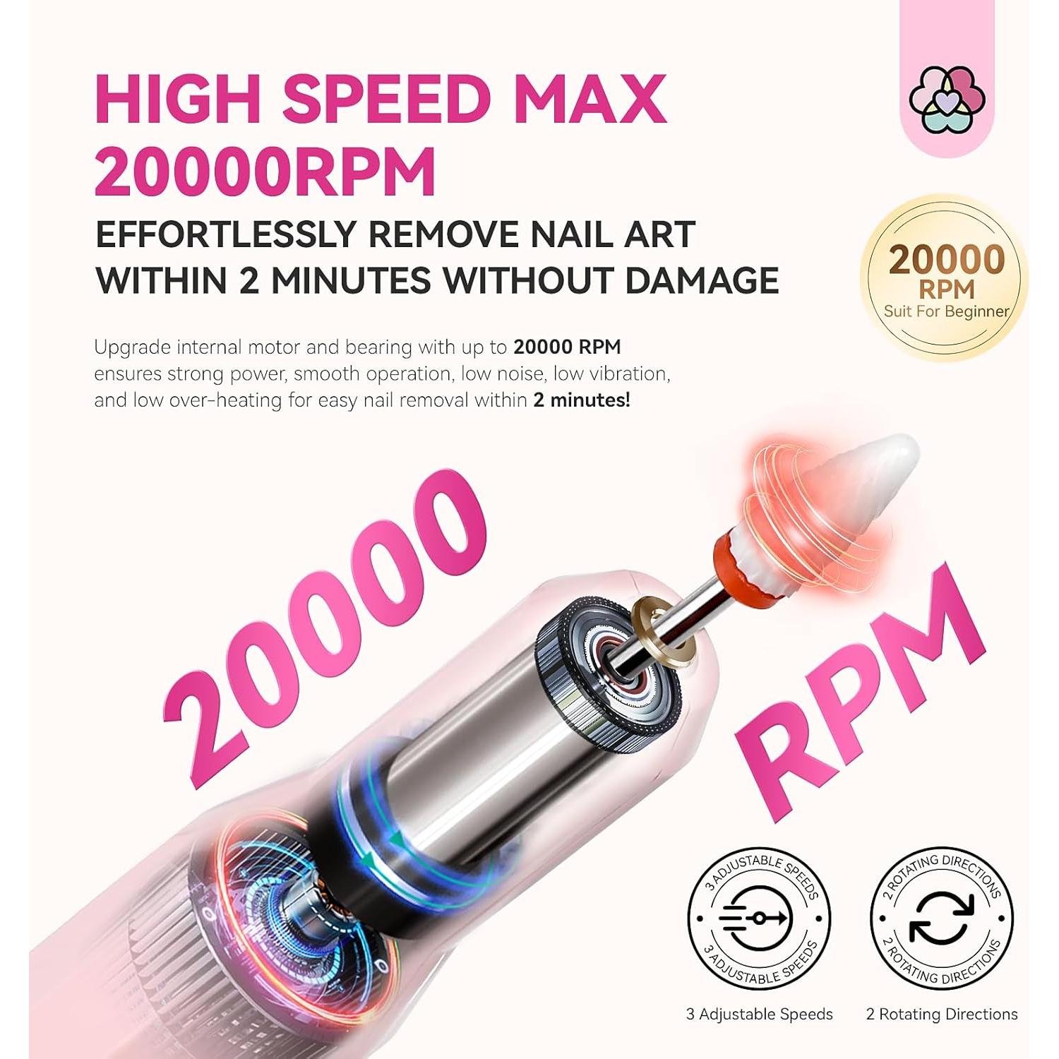 Taladro de Uñas Inalámbrico SAVILAND Rosa 20000RPM Recargable