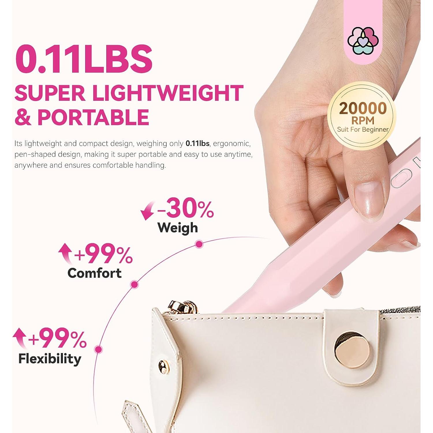 Taladro de Uñas Inalámbrico SAVILAND Rosa 20000RPM Recargable