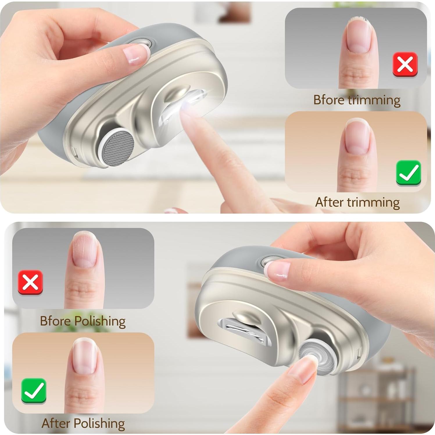 Cortador de Uñas Eléctrico 4-en-1 SZLHLTD con Lima y Luz UV