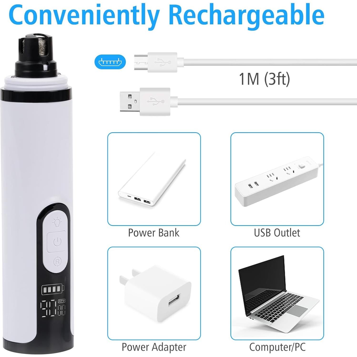 Cortauñas Eléctrico PetProX para Perros y Gatos - Silencioso, Recargable, 3 Velocidades