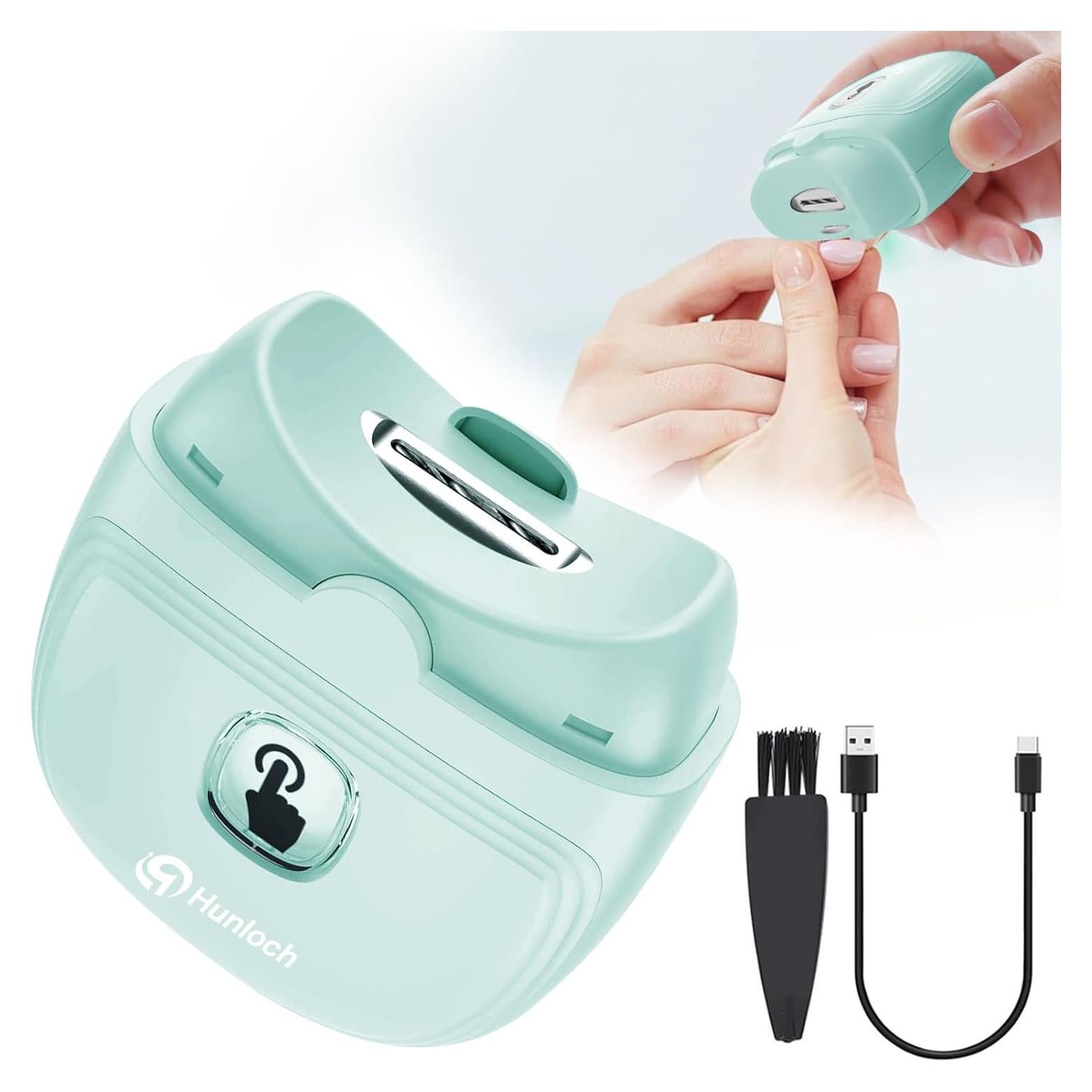 Cortador de Uñas Eléctrico Hunloch Verde, Recargable USB, 3 Velocidades