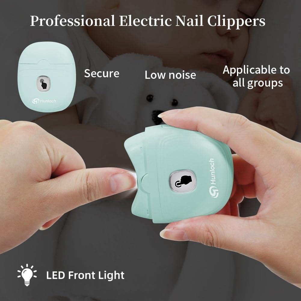 Cortador de Uñas Eléctrico Hunloch Verde, Recargable USB, 3 Velocidades