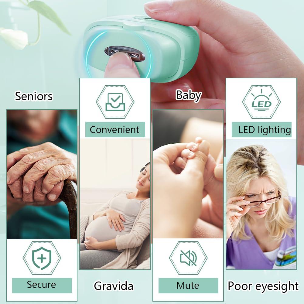 Cortador de Uñas Eléctrico Hunloch Verde, Recargable USB, 3 Velocidades