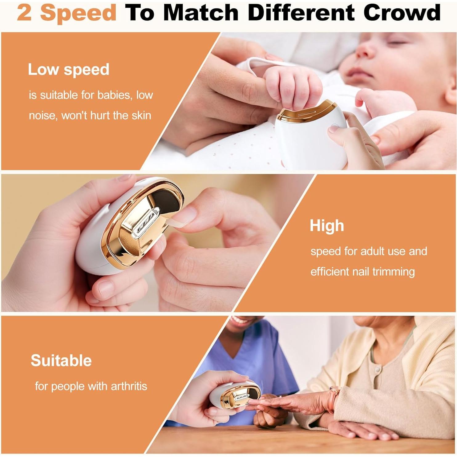 Cortador de Uñas Eléctrico ZHIJD Recargable USB 2 Velocidades