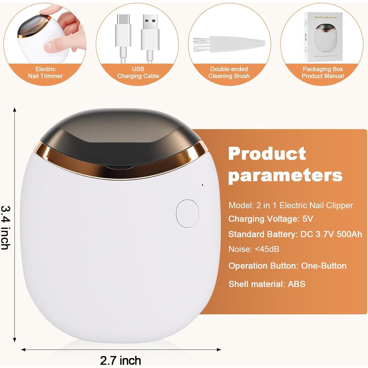 Cortador de Uñas Eléctrico ZHIJD Recargable USB 2 Velocidades