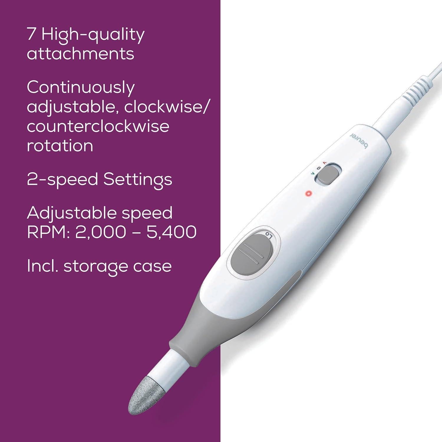 Beurer MP32 Taladro Eléctrico para Uñas - Set 7 Accesorios