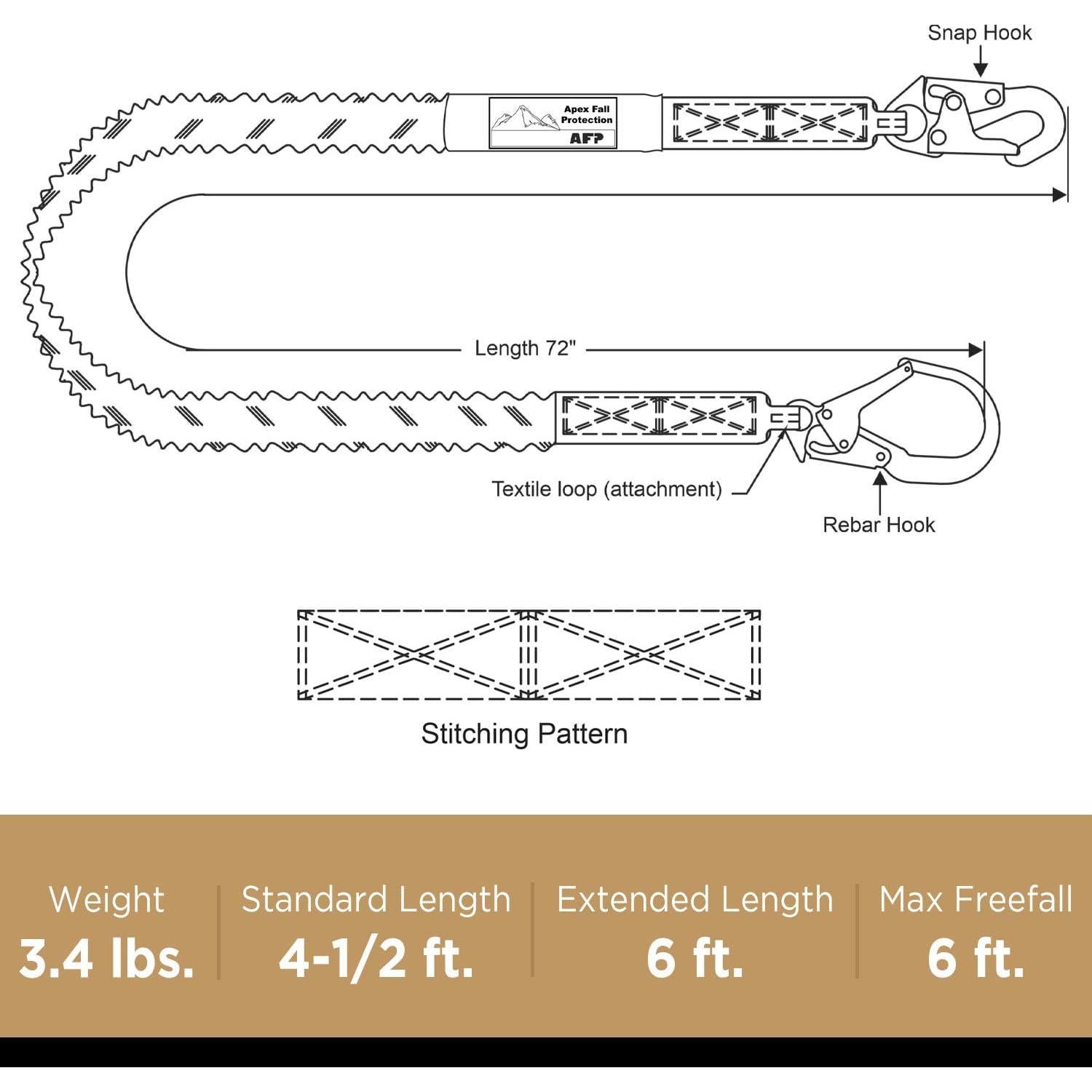 Cuerda de Seguridad AFP 1.83m con Absorción de Choque y Ganchos