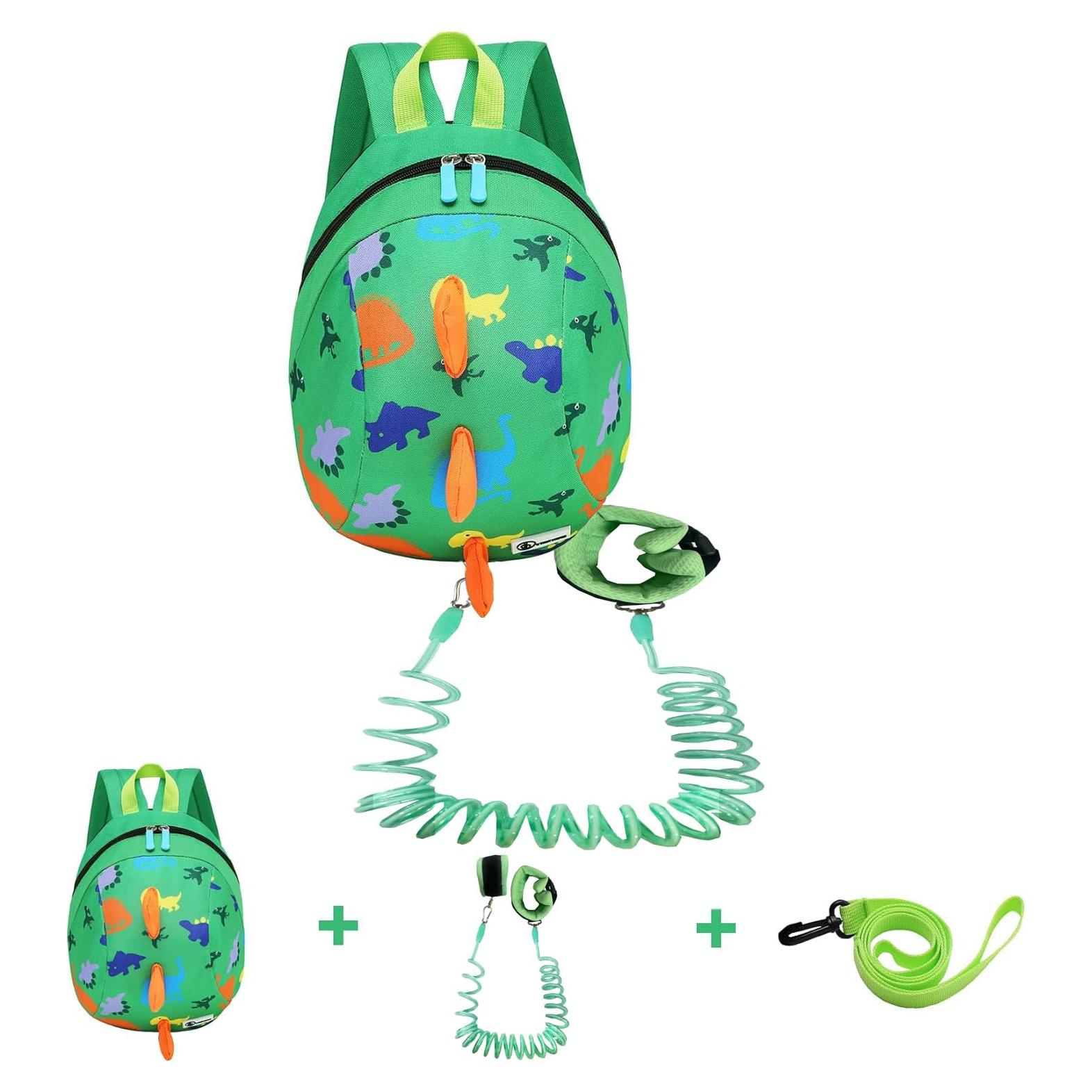 Mochila Mini Dinosaurio Verde para Niños con Correa Antipérdida