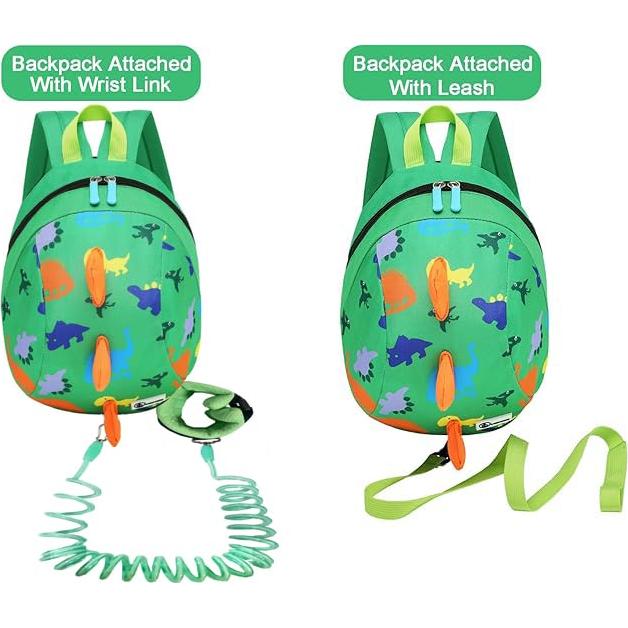 Mochila Mini Dinosaurio Verde para Niños con Correa Antipérdida