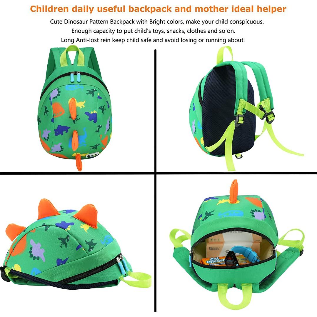 Mochila Mini Dinosaurio Verde para Niños con Correa Antipérdida