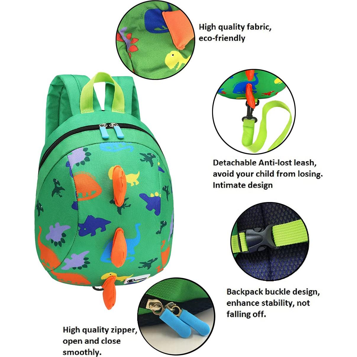 Mochila Mini Dinosaurio Verde para Niños con Correa Antipérdida