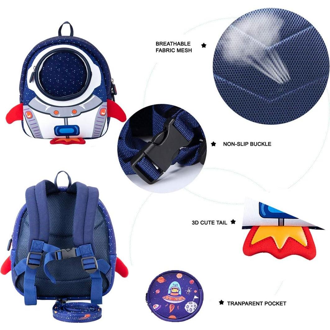 Mochila JiePai Cohete Azul para Niños 1-3 Años con Correa