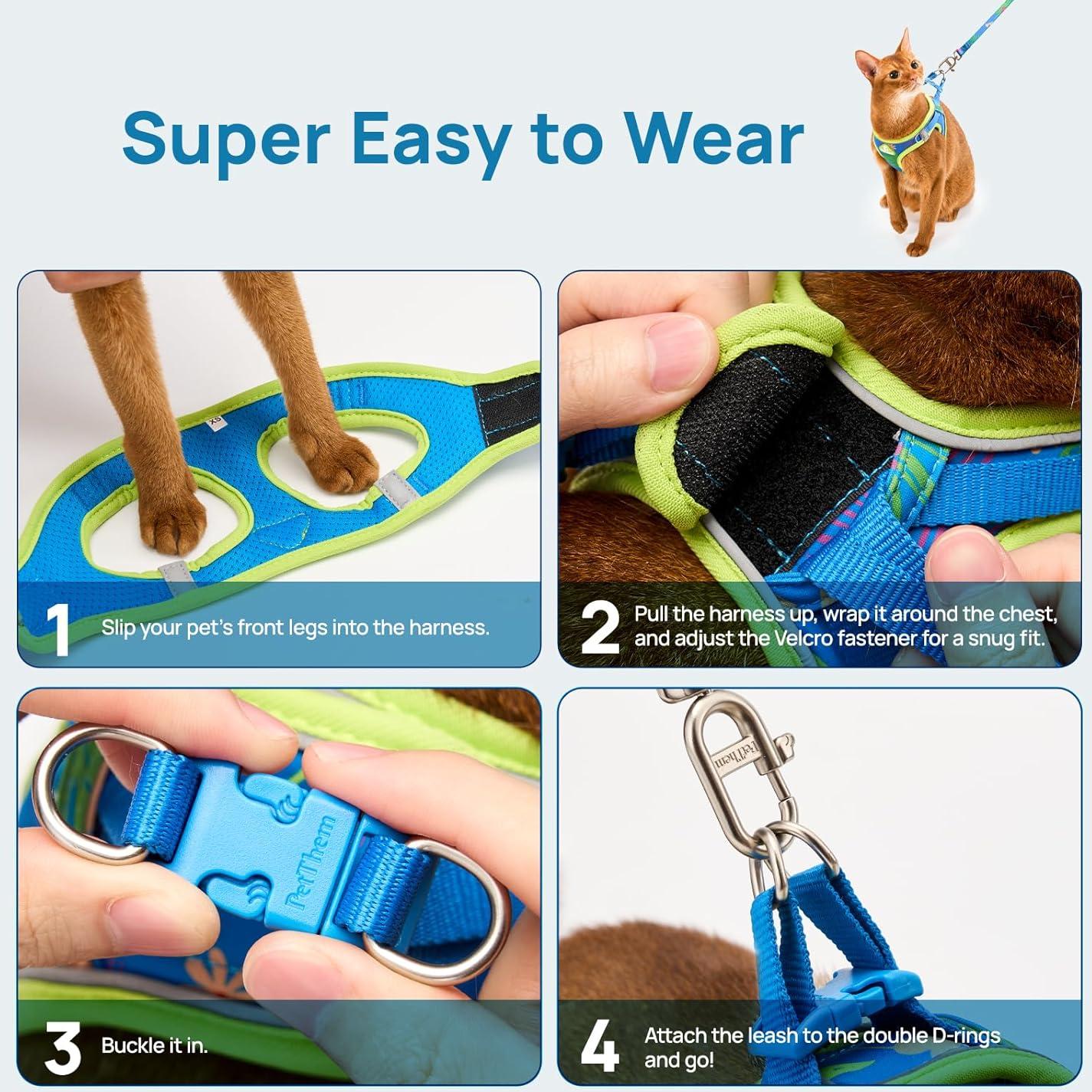 Arnés Ajustable PetThem para Gato Mediano Verde Hawaii