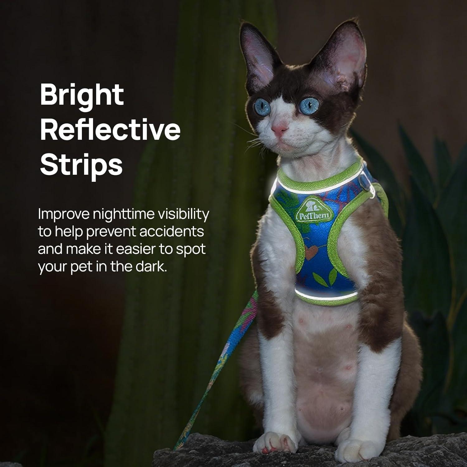 Arnés Ajustable PetThem para Gato Mediano Verde Hawaii